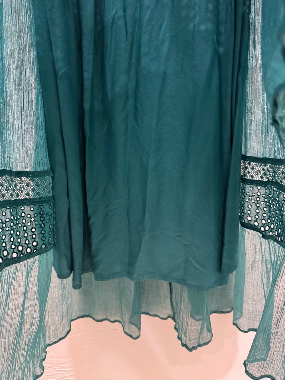 Sundance Adore Moi Chiffon Midi Dress Pacific Blue Green Eyelet Sheer S *FLAW - Picture 3 of 12